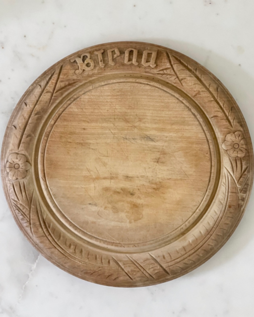 Antique English Bread Board - Wheat + Flowers