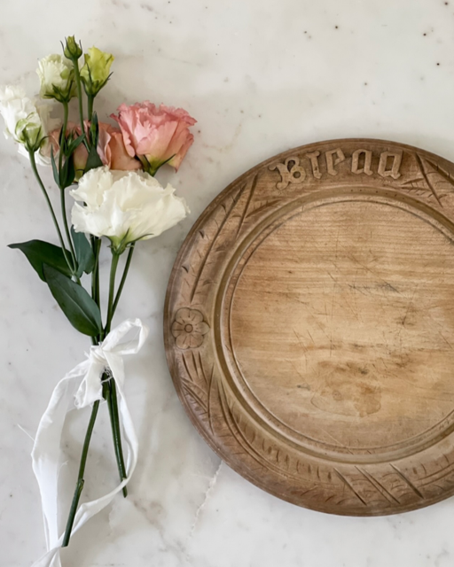 Antique English Bread Board - Wheat + Flowers