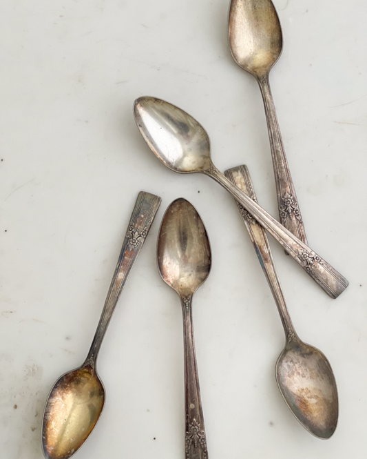 Floral Handle Silverplate Spoons - Set of 5