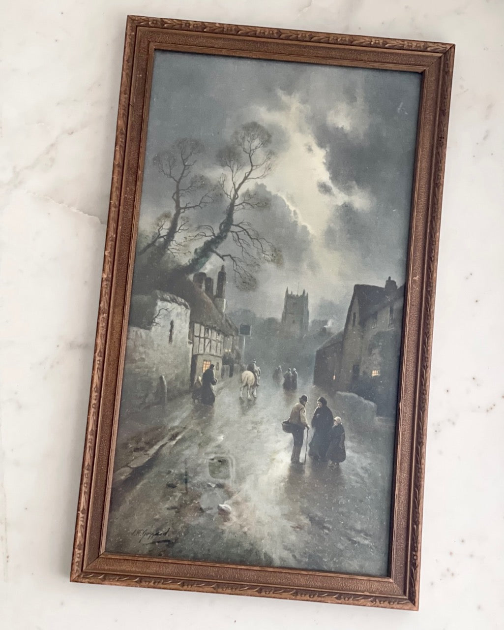 Antique English Village Lithograph