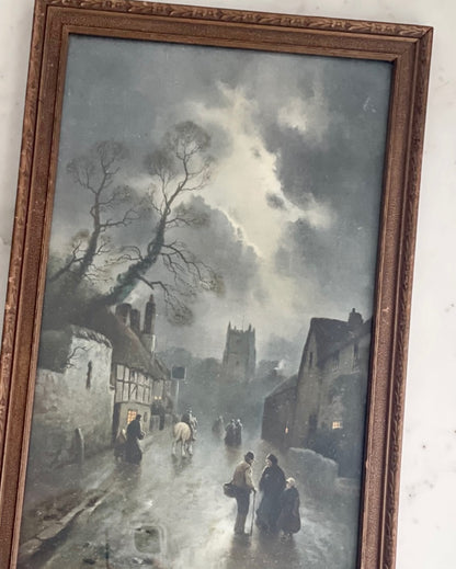 Antique English Village Lithograph